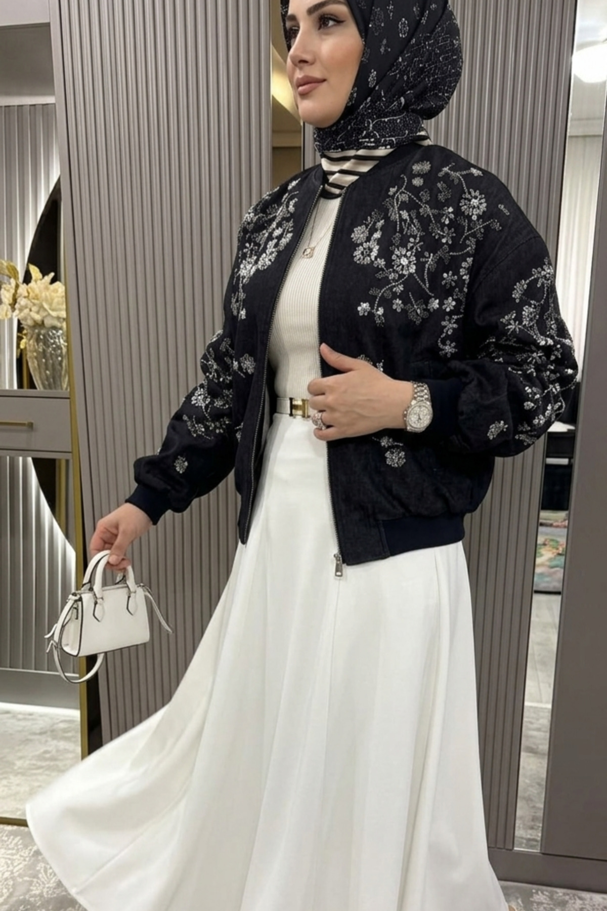 Safgiyim44  Pul İşlemeli Bomber Ceket - Siyah - Görsel 3