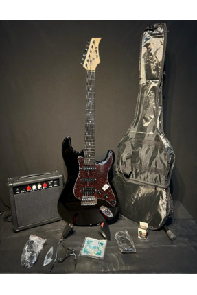 Sazhane Siyah HSS Elektro Gitar Seti Full (gitar,amfi,kılıf,tuner,kapo,askı,y...