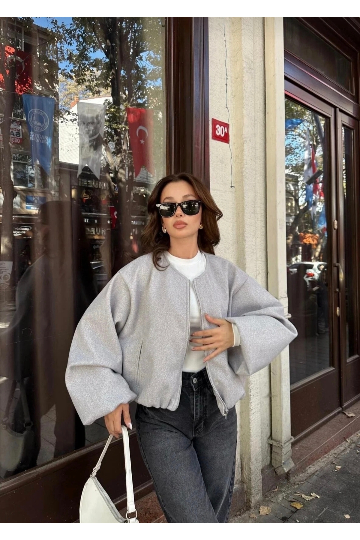 Sitilce Kaşe kumaş bomber ceket