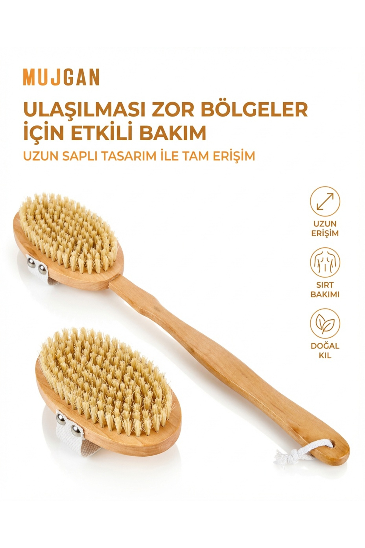 MUJGAN Doğal At Kılı Selülit Fırçası Ahşap Saplı — MDAKSFAS
