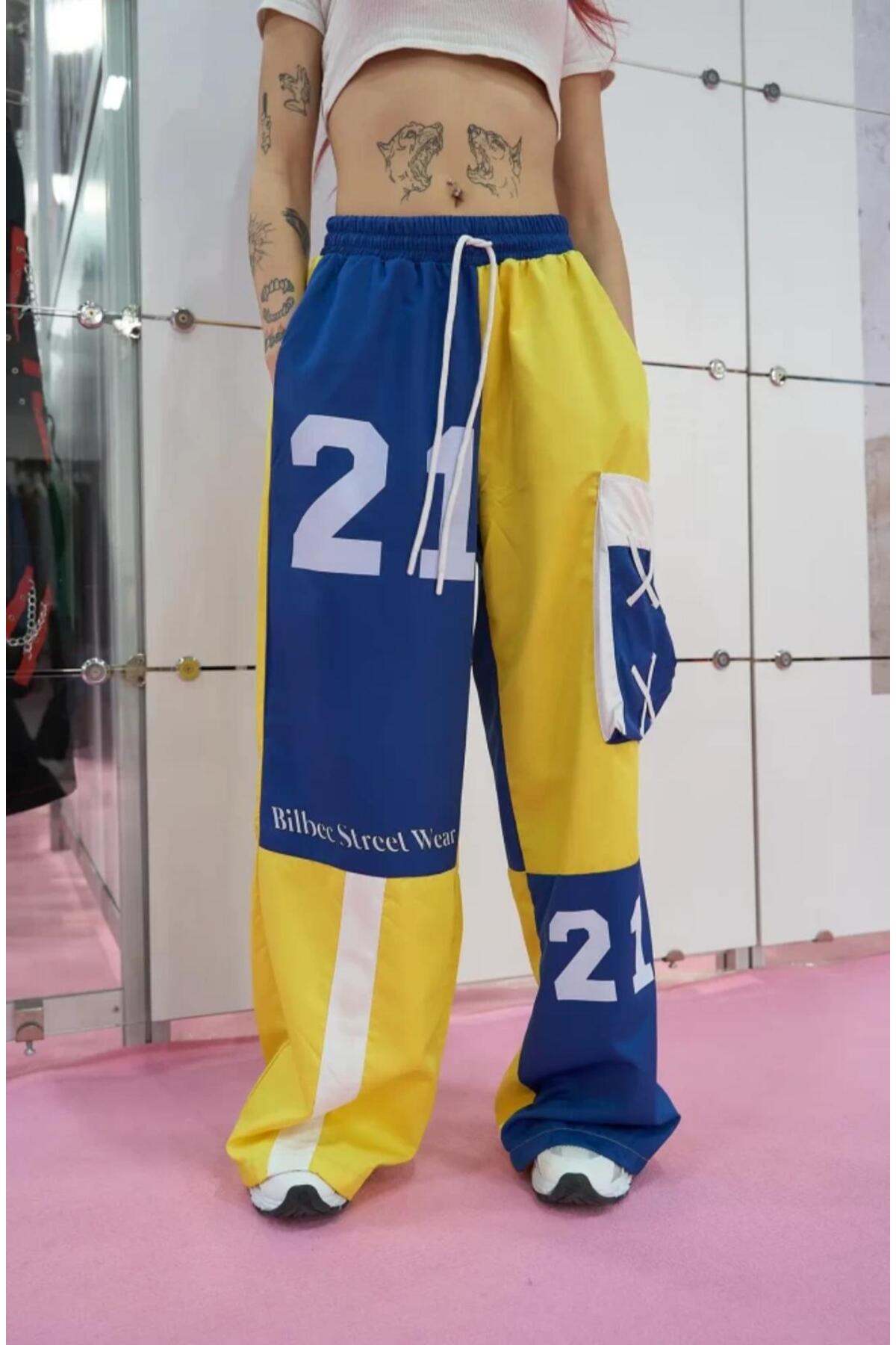 Mixed Panel Streetwear Pants Yellow
