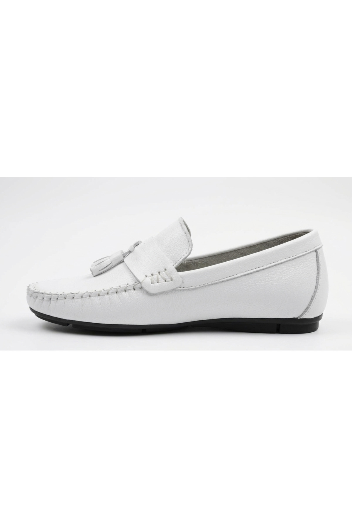 Growish GR0312 Hakiki Deri Saraçlı Rok Model Erkek Ponponlu Beyaz Renk Spor Klasik Loafer Babet Ayakkabı görsel 8