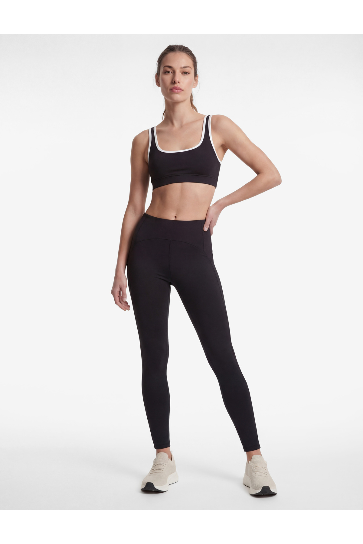 Yüksek Bel Slim Fit Dikiş Detaylı İnterlok Spor Tayt