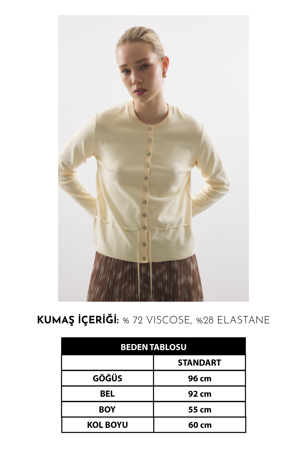 Zeyyen  BEL İPLİ MERSERİZE TRİKO HIRKA SARI - Görsel 2