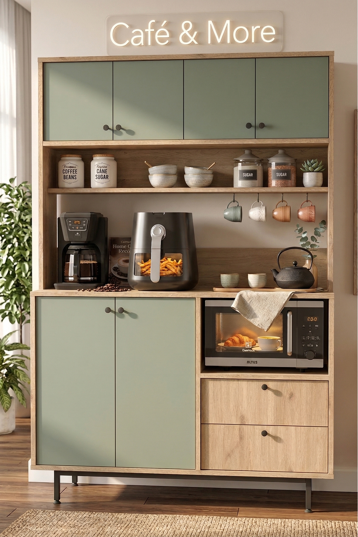 Royce Series Coffee Corner Multipurpose Cabinet Kitchen Cabinet Basket-Linden Green RE5-SY