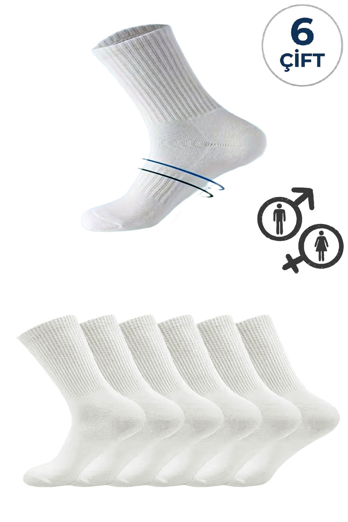 Ozzy Socks 6 Çift Logosuz Beyaz Dikişsiz Pamuklu Tenis Unisex Soket Çorap