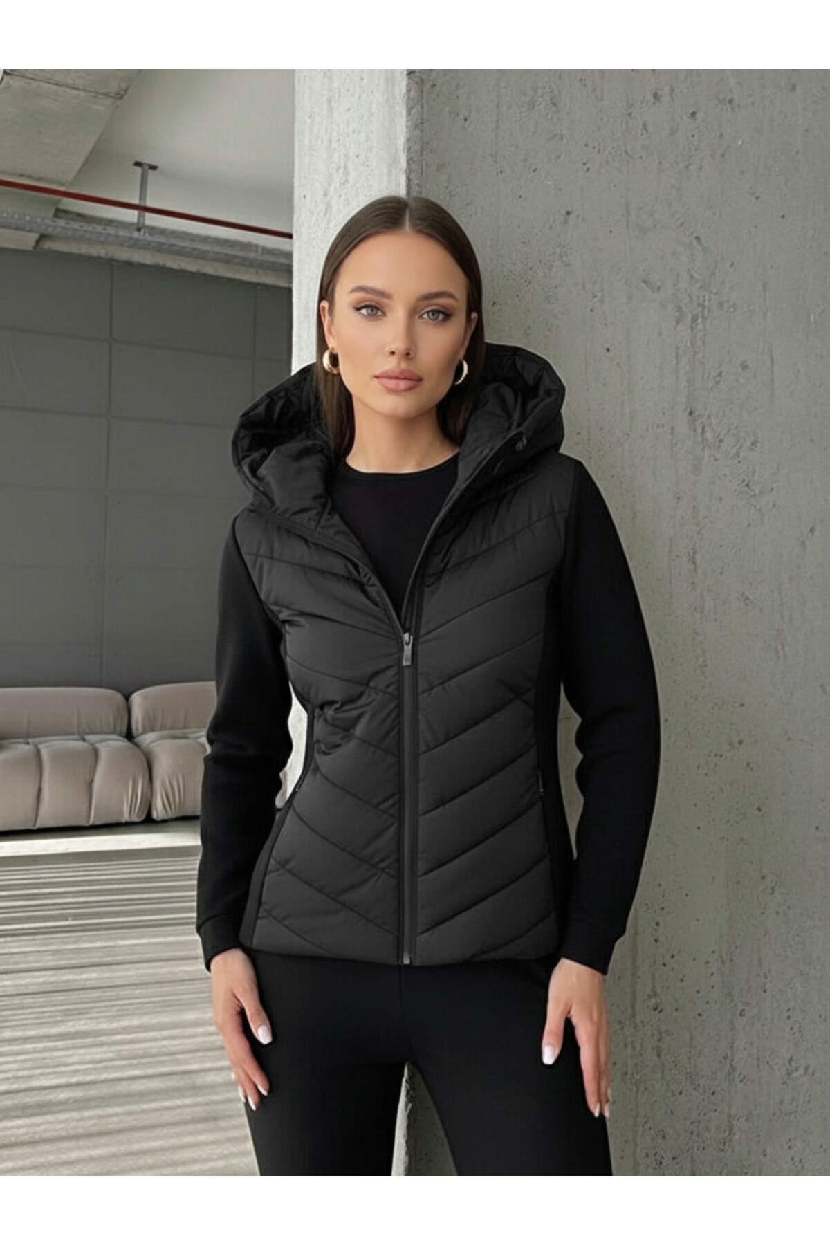 VESS MODA  Kapüşonlu ZRA Range Rover Mom-Dalgıç Detay Rüzgar geçirmez Slim Fit Şişme Mont