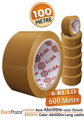 BantPazar 45x100 ELBA 6 Adet Koli Bandı Taba (Kahverengi) | Hotmelt Güçlü Yap...