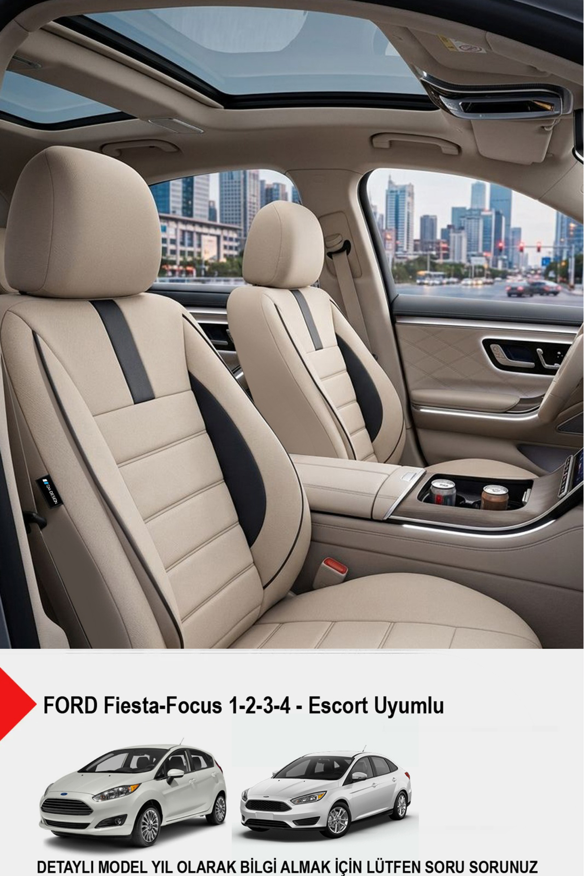 GM-DESIGN Oniks Bej Tay Tüyü Oto Koltuk Kılıfı-(FORD Focus-Fiesta-Escort İle Uyumlu)