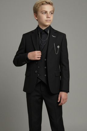 Doctor junior Slim Fit Erkek Çocuk Zincir Detay Takım Elbise / Gömleksiz