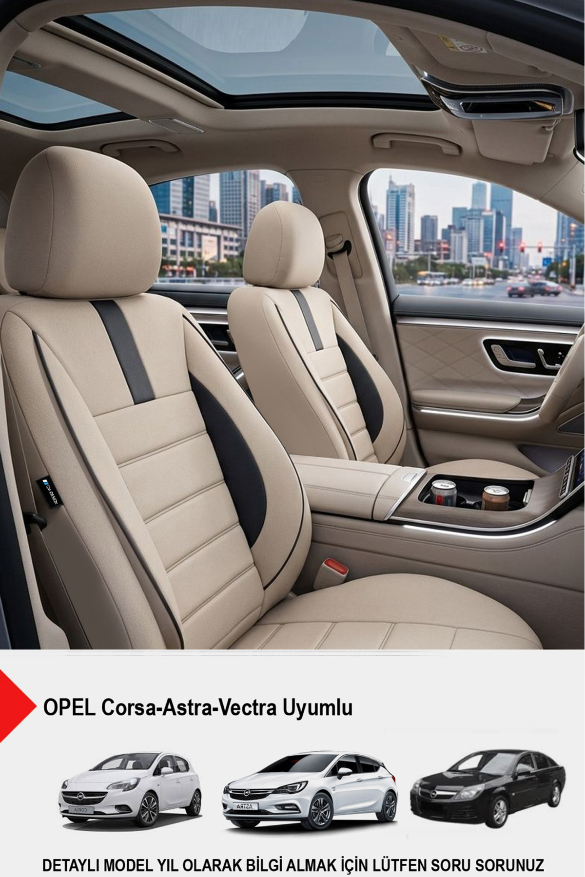 GM-DESIGN Oniks Bej Tay Tüyü Oto Koltuk Kılıfı-(OPEL Corsa-Astra-Vectra İle Uyumlu)