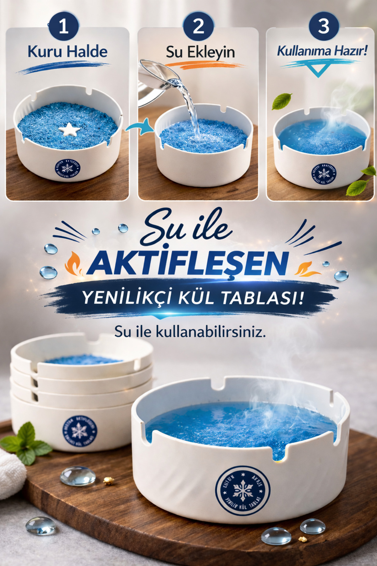 Mode Cool Su ile Aktifleşen Jel Küllük - Yeni Nesil Kül ve Koku