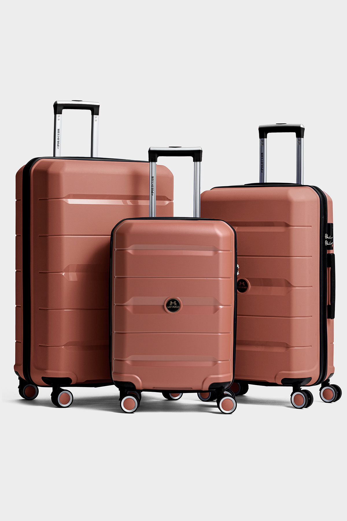 Monaco 3-Piece Set Polypropylene Super Flexible Unbreakable Wheeled Suitcase Travel ROSE