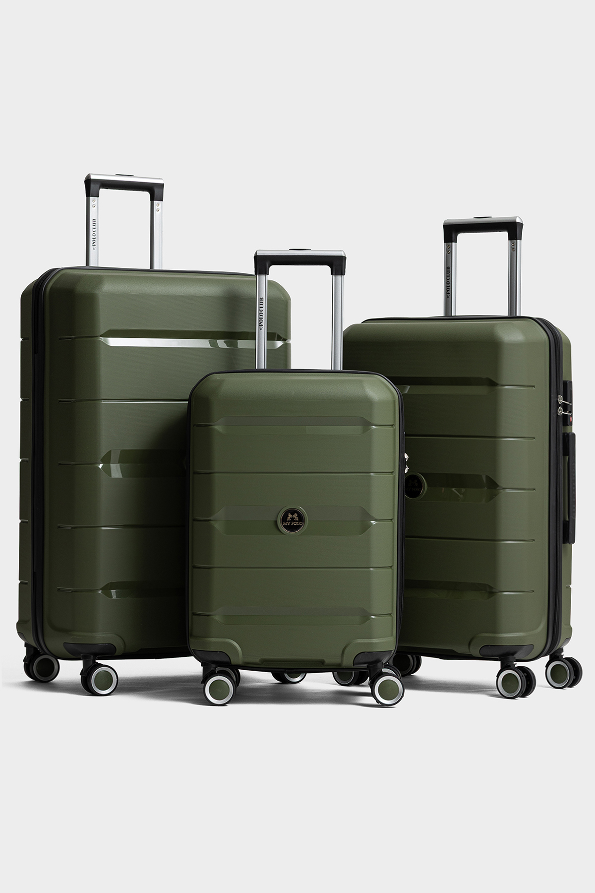 Monaco 3-Piece Set Polypropylene Super Flexible Unbreakable Wheeled Suitcase Travel Khaki