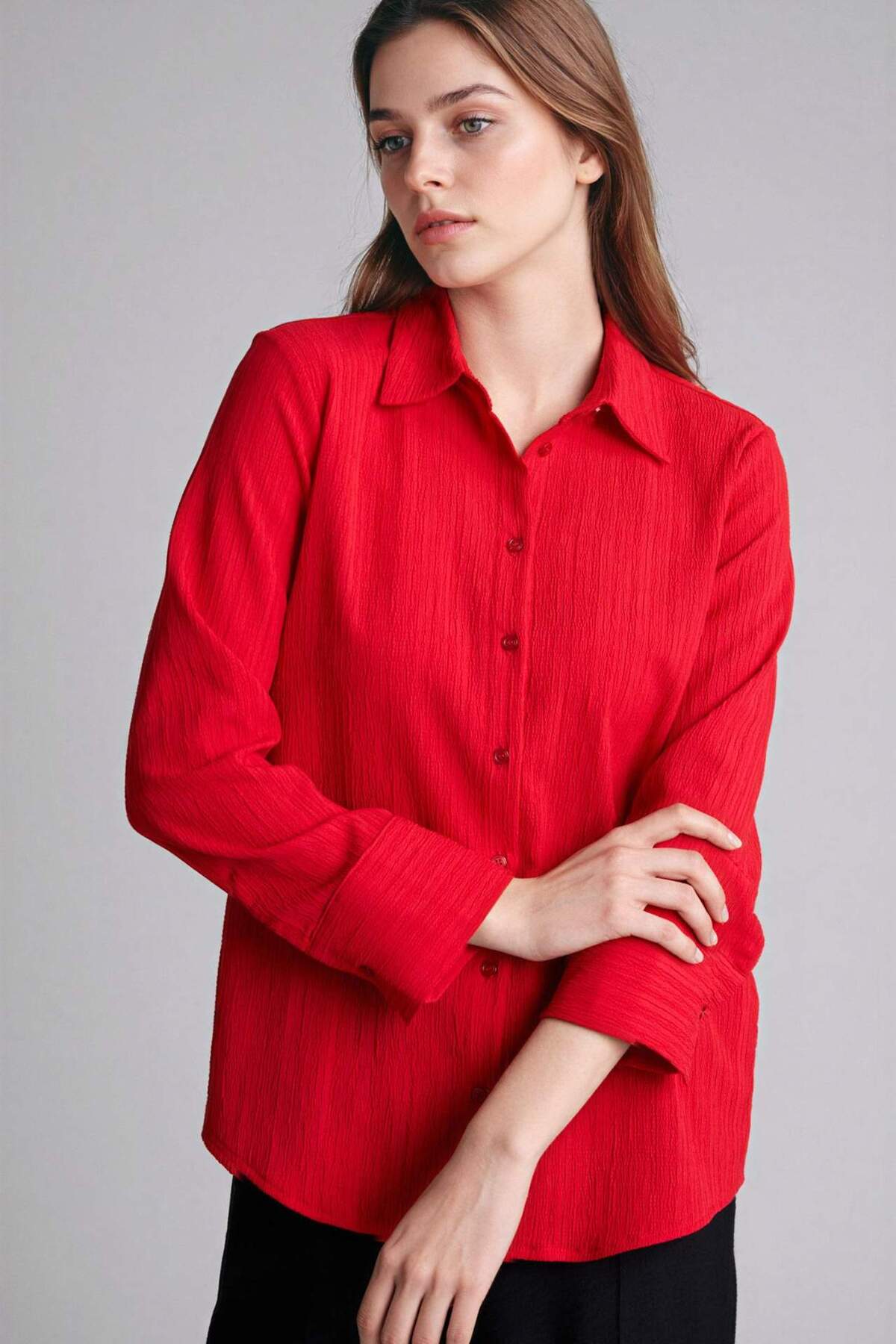 DeFacto Regular Fit Gofre Dokulu Uzun Kollu Gömlek H0467AX26SP görsel 4