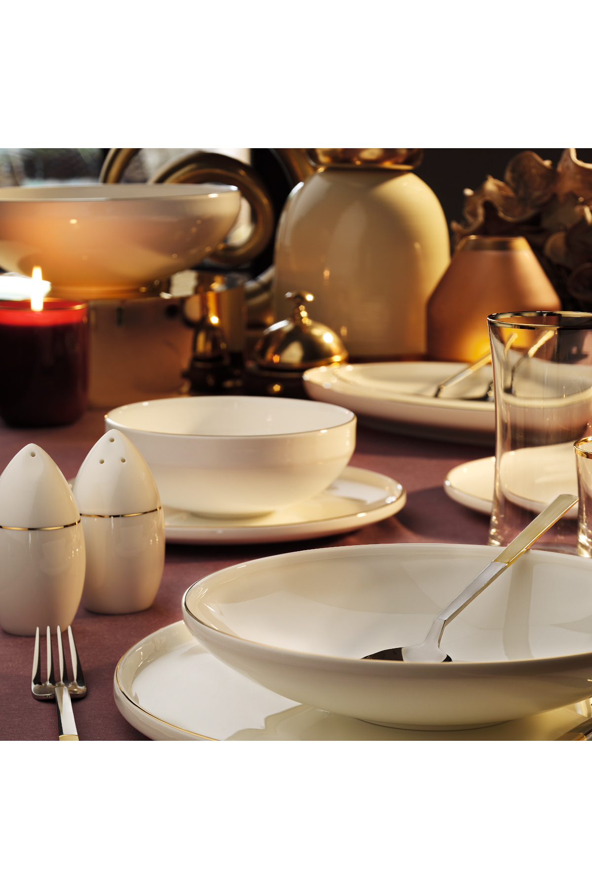 Bone Porcelain Gold 54-Piece Dinnerware Set for 12