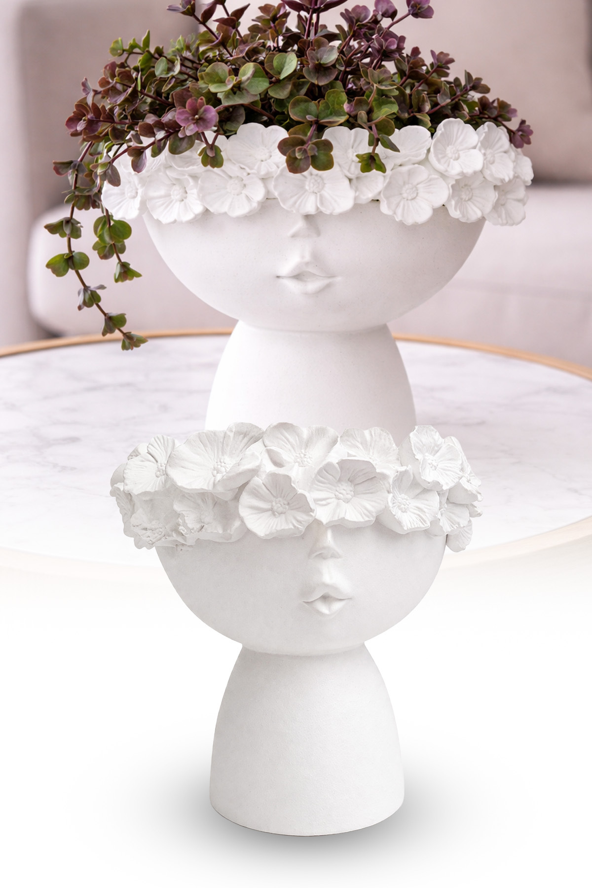 Decorative Floral Girl Flower Pot Varnished White Color Stylish Design Living Room Table Office Indoor Flower Pot