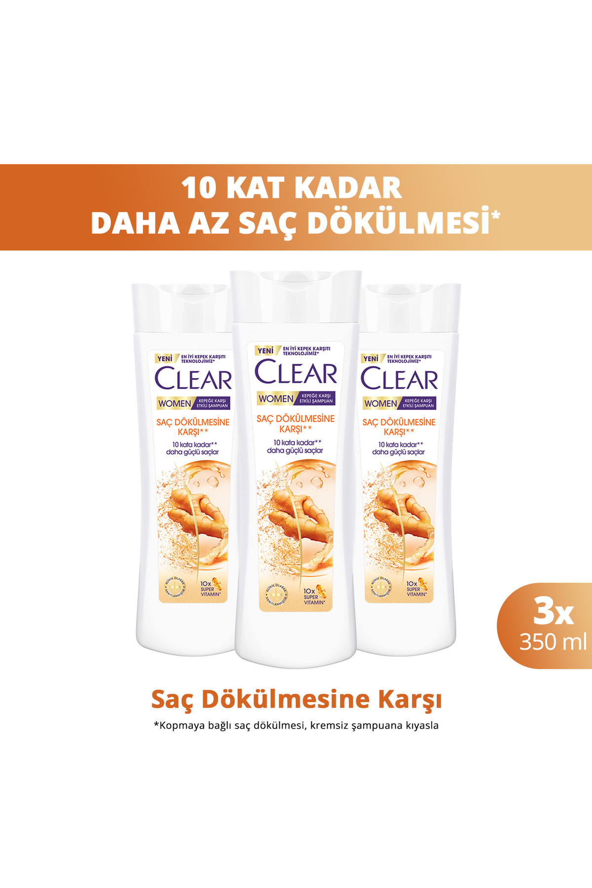 Clear Women Kepeğe Karşı Etkili Şampuan Saç Dökülmesine Karşı 350 ml x3