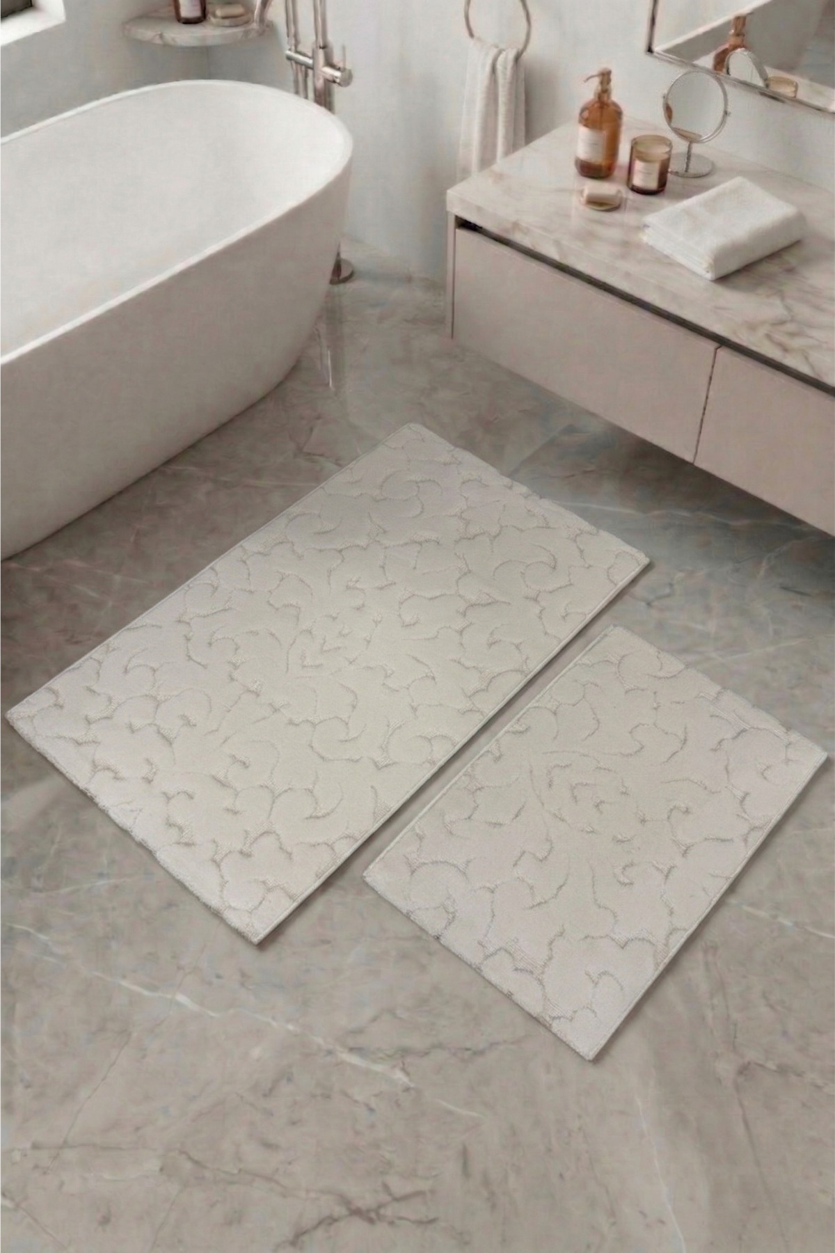Bath Mat Set of 2 | Machine Washable, Soft, Stainproof |60x100-40x60cm