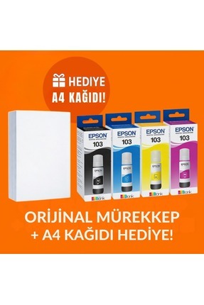 Epson 103 L3160 Siyah Ve Renkli Mürekkep Kartuş Takımı Siyah 65ml 4 Adet