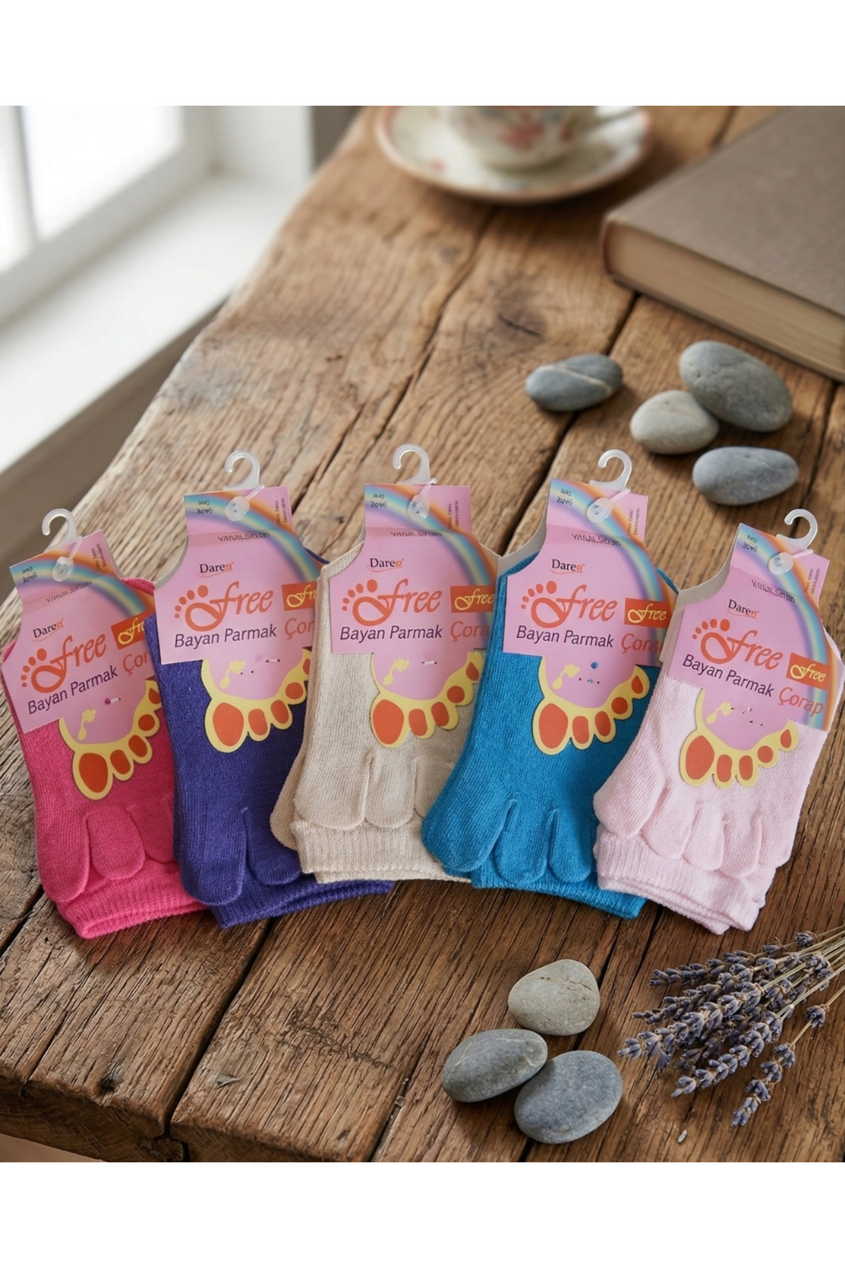 Women's Pink Blue Purple Red Green Lilac Finger 4-Pack Socks