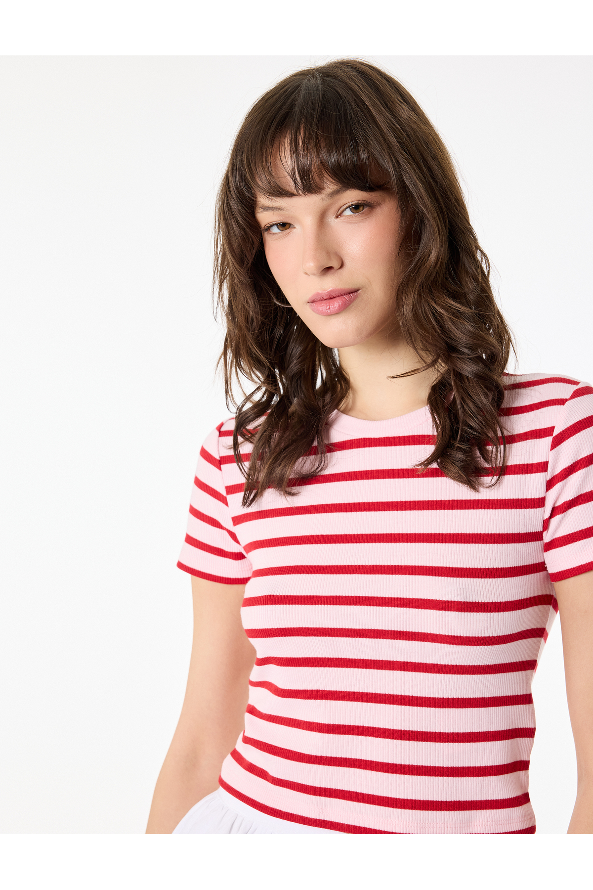 Koton Slim Fit Viscose Blended Short Sleeve Crew Neck Striped T-Shirt