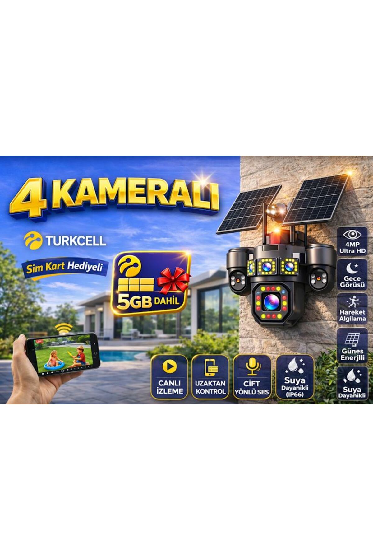 Esvision 7021 4 Kameralı 4G Çift Solar Panel 16X Zoom AOV Gece