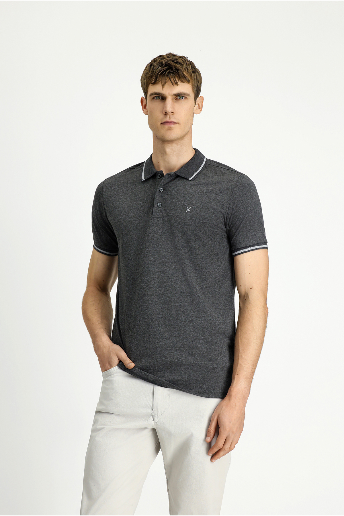Polo Neck Slim Fit Soft Texture Embroidered Cotton Lycra Stretch T-Shirt