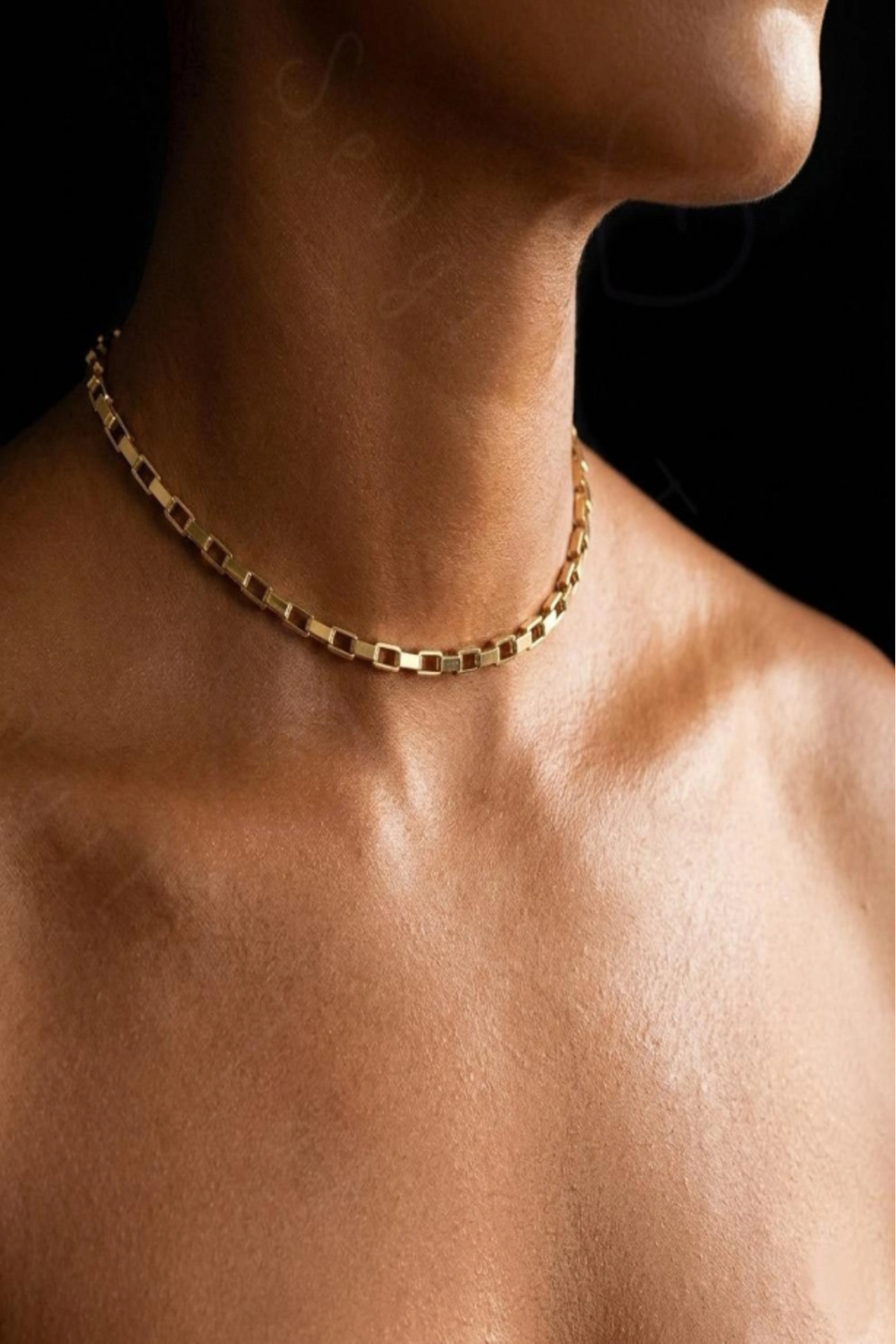 Rectangular Chain Gold Choker Steel Necklace | Choker Series
