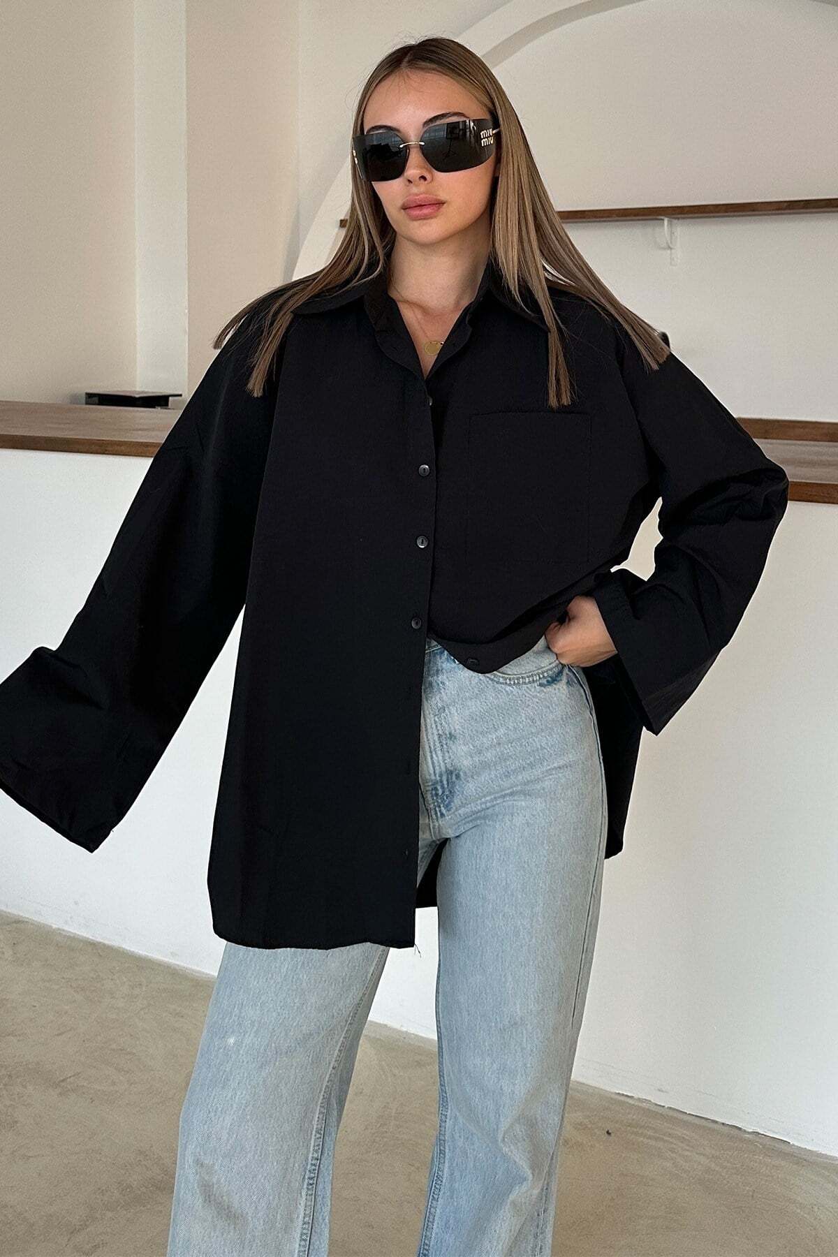 Olcay Іспанська сорочка з бавовняної тканини, чорна 9365