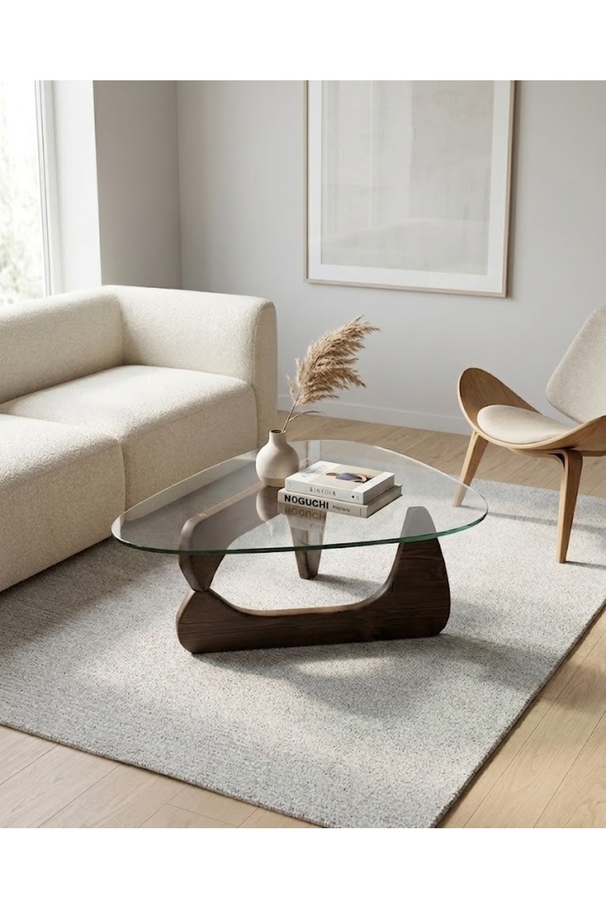 Walnut Wood Modern Glass Coffee Table 90x65 (8 mm Tempered Glass )