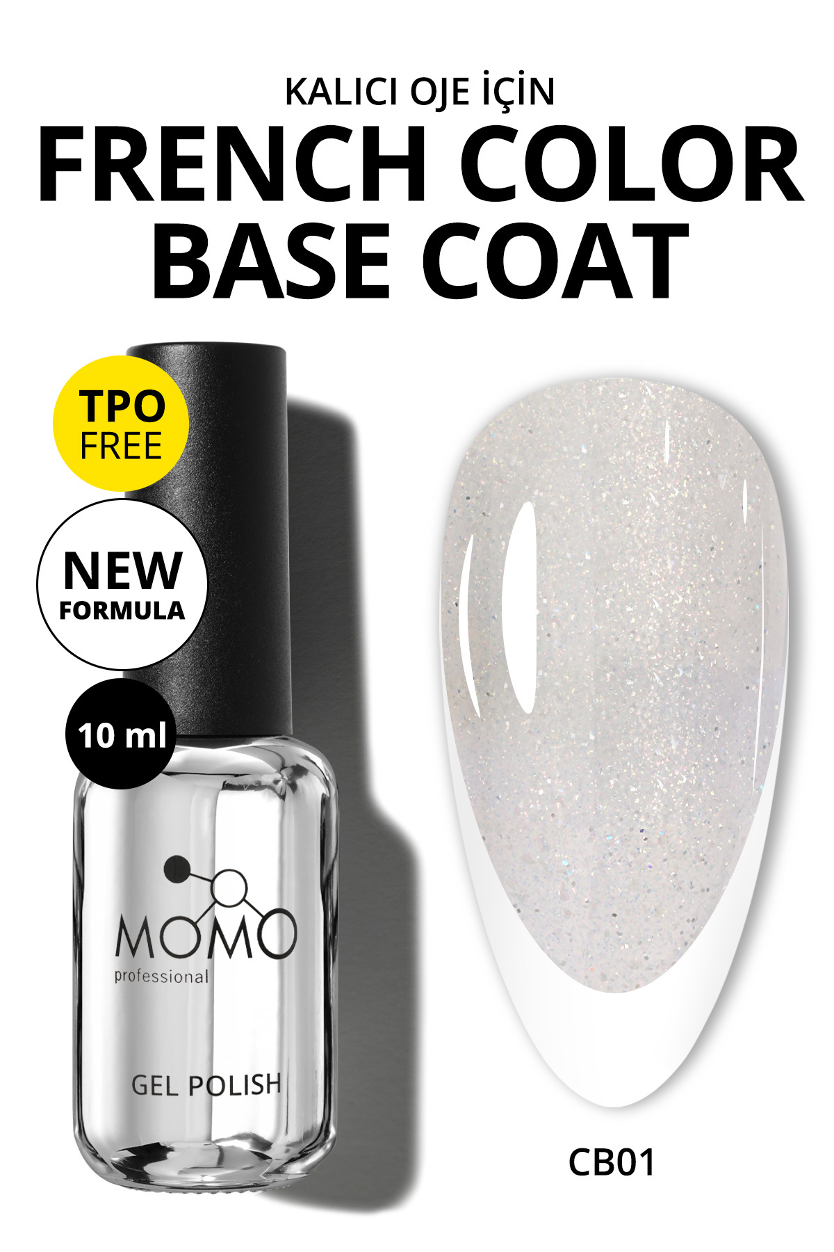 MOMO professional Kalıcı Oje French Color Base Coat CB01, Işıltılı Rakı Beyazı, 10 ml — خاکی 8860101A12S09CB01