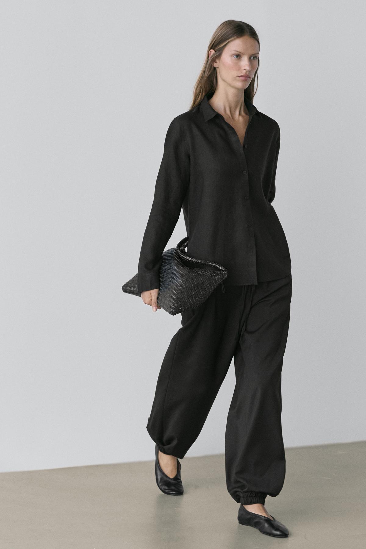 Massimo Dutti  Dökümlü %100 keten gömlek - Görsel 3