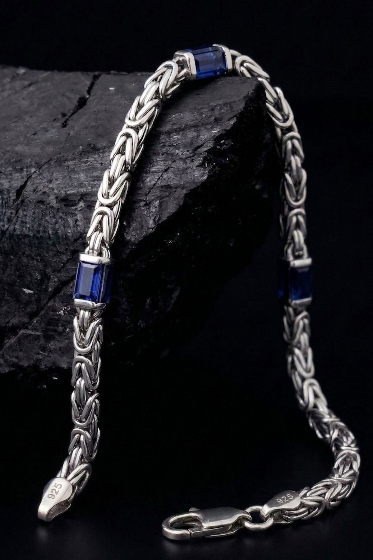 ANDA 925 Ayar Gümüş Taşlı Kare Kral Zincir Bileklik 2.5 mm Genişlik 21 cm Uzunluk