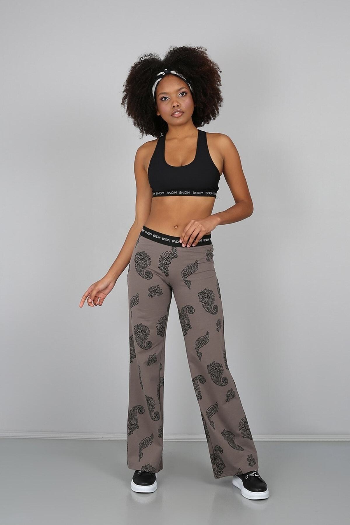 Mink Ethnic Pattern Striped Wide Leg Trousers