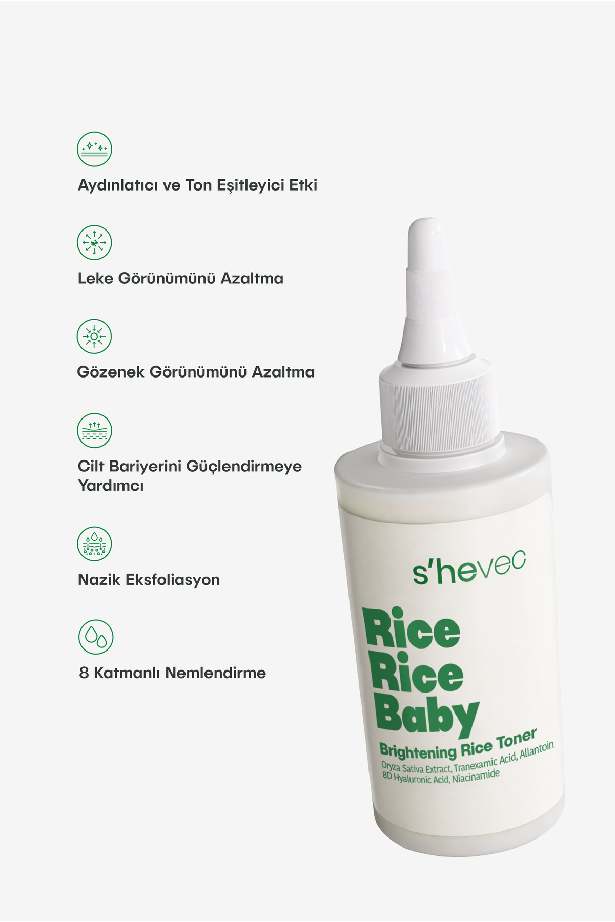 Aydınlatıcı ve Nemlendirici Leke Karşıtı Vegan Pirinç Tonik 200 ml Rice Rice Baby — SH-2120 — تصویر 4 از 4