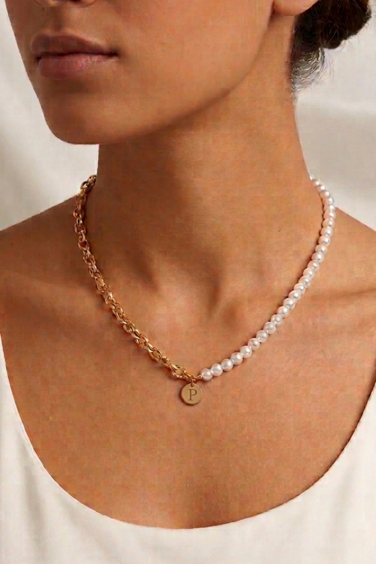 P Pearl Chain Letter Style Necklace