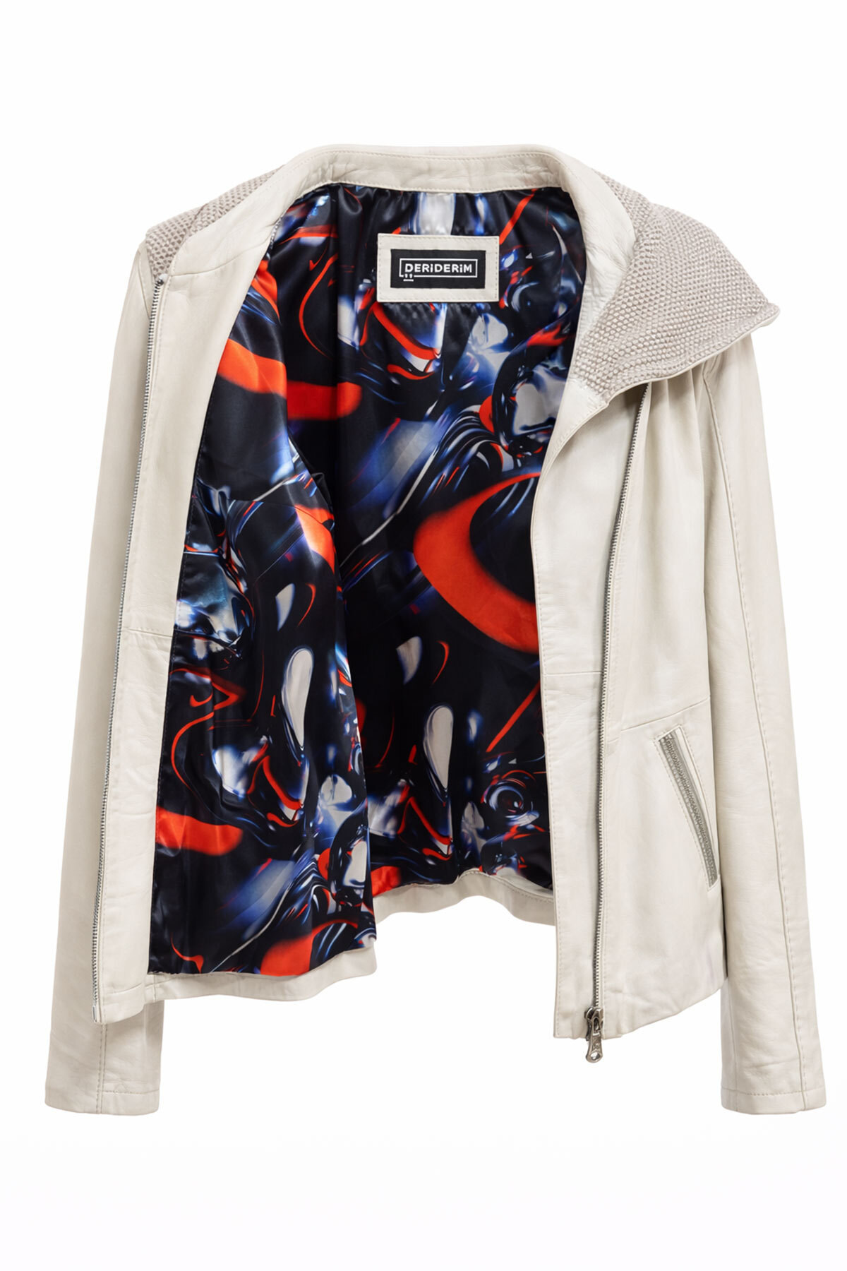 Deriderim  Bej Antonia Triko Kapüşonlu Kadın Hakiki Deri Mont - Görsel 7