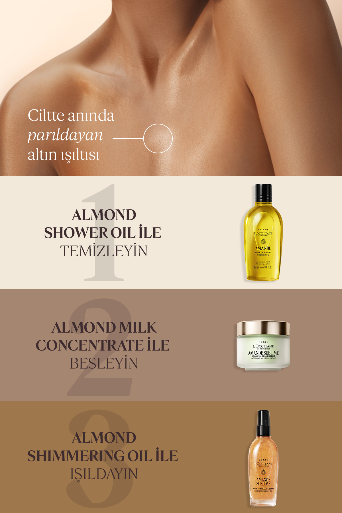 Badem Işıltılı Vücut Bakım Yağı, Altın Rengi Işıltı, Tatlı Badem Yağı İçeren Besleyici ve Nemlendirici, 100 ml — 29HF100A26 — تصویر 6 از 9