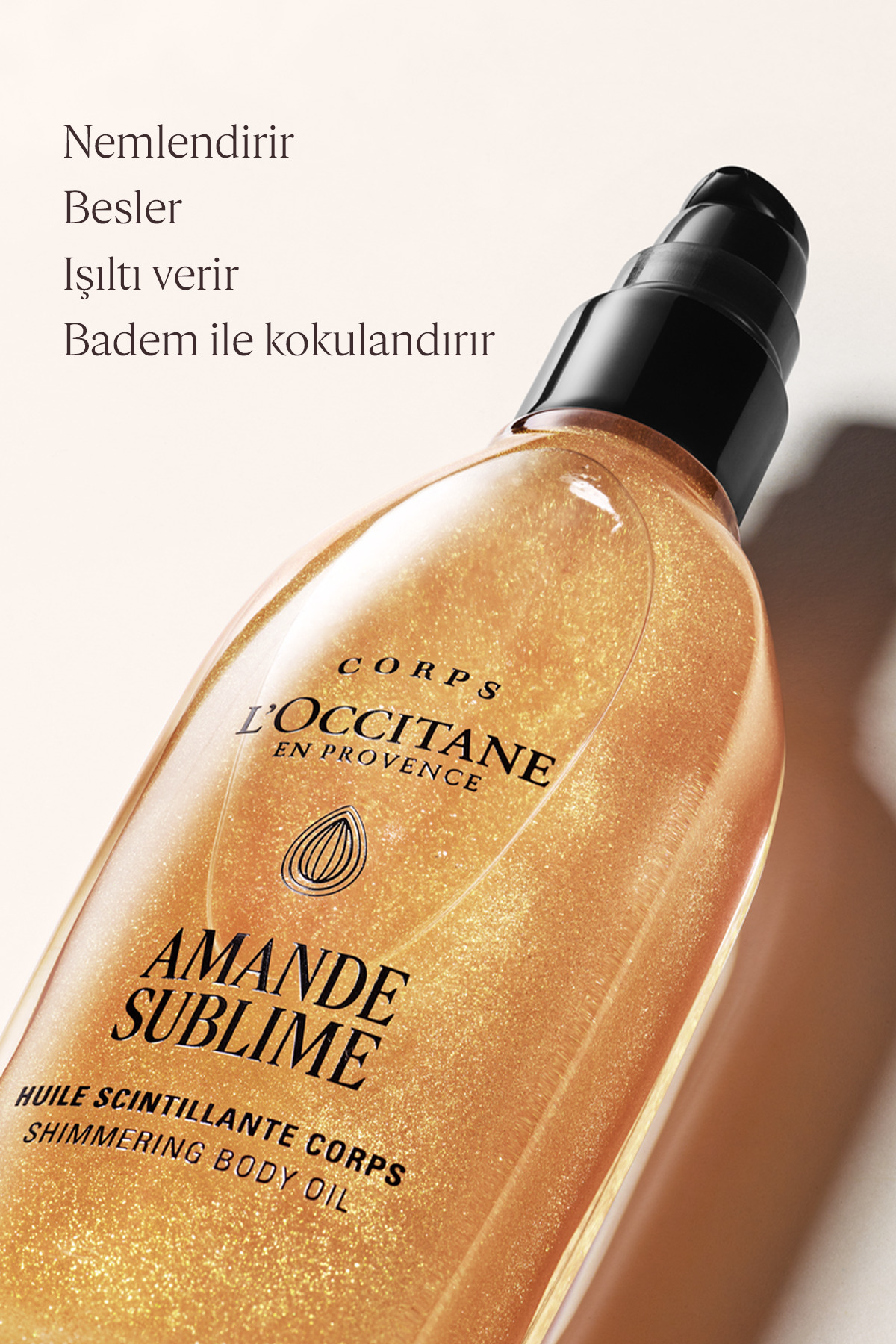 Badem Işıltılı Vücut Bakım Yağı, Altın Rengi Işıltı, Tatlı Badem Yağı İçeren Besleyici ve Nemlendirici, 100 ml — 29HF100A26 — تصویر 3 از 9