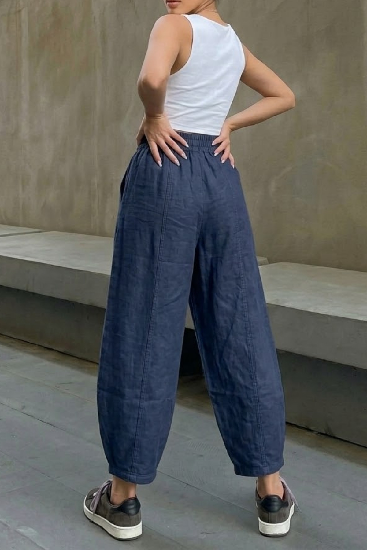 COMBİNE MİCHAİL  Kadın Beli Lastikli Lacivert Şalvar Pantolon - Görsel 6