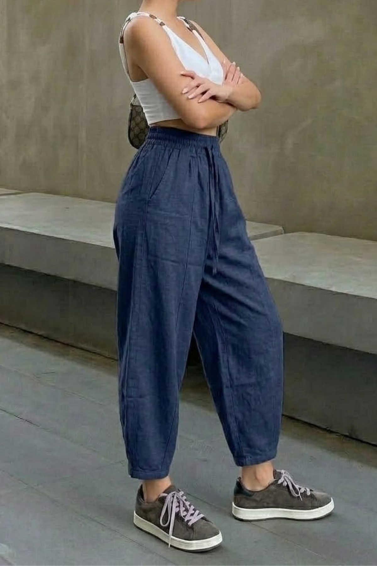 COMBİNE MİCHAİL  Kadın Beli Lastikli Lacivert Şalvar Pantolon - Görsel 2