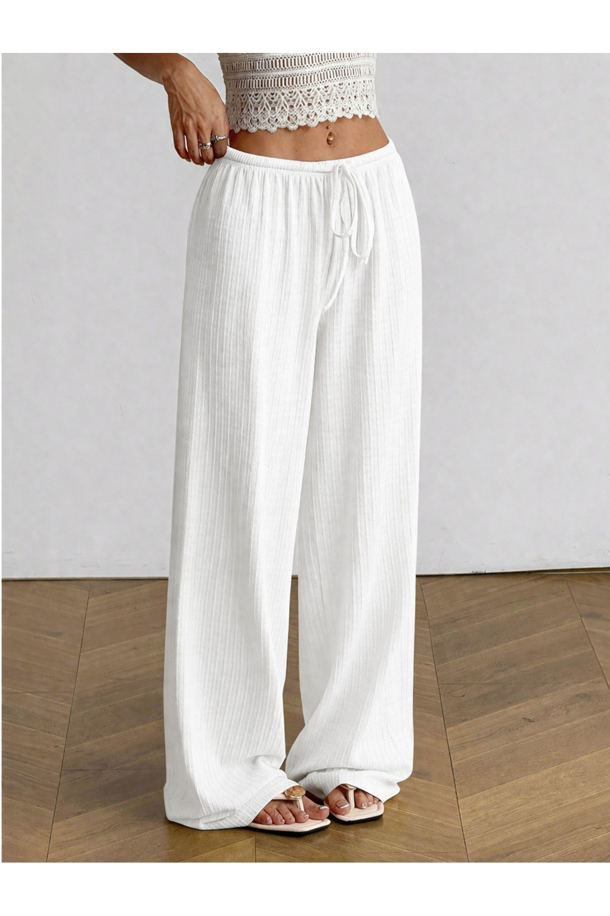 S&A DESIGN  Kadın Bol İspanyol Paça Pantolon - Görsel 4