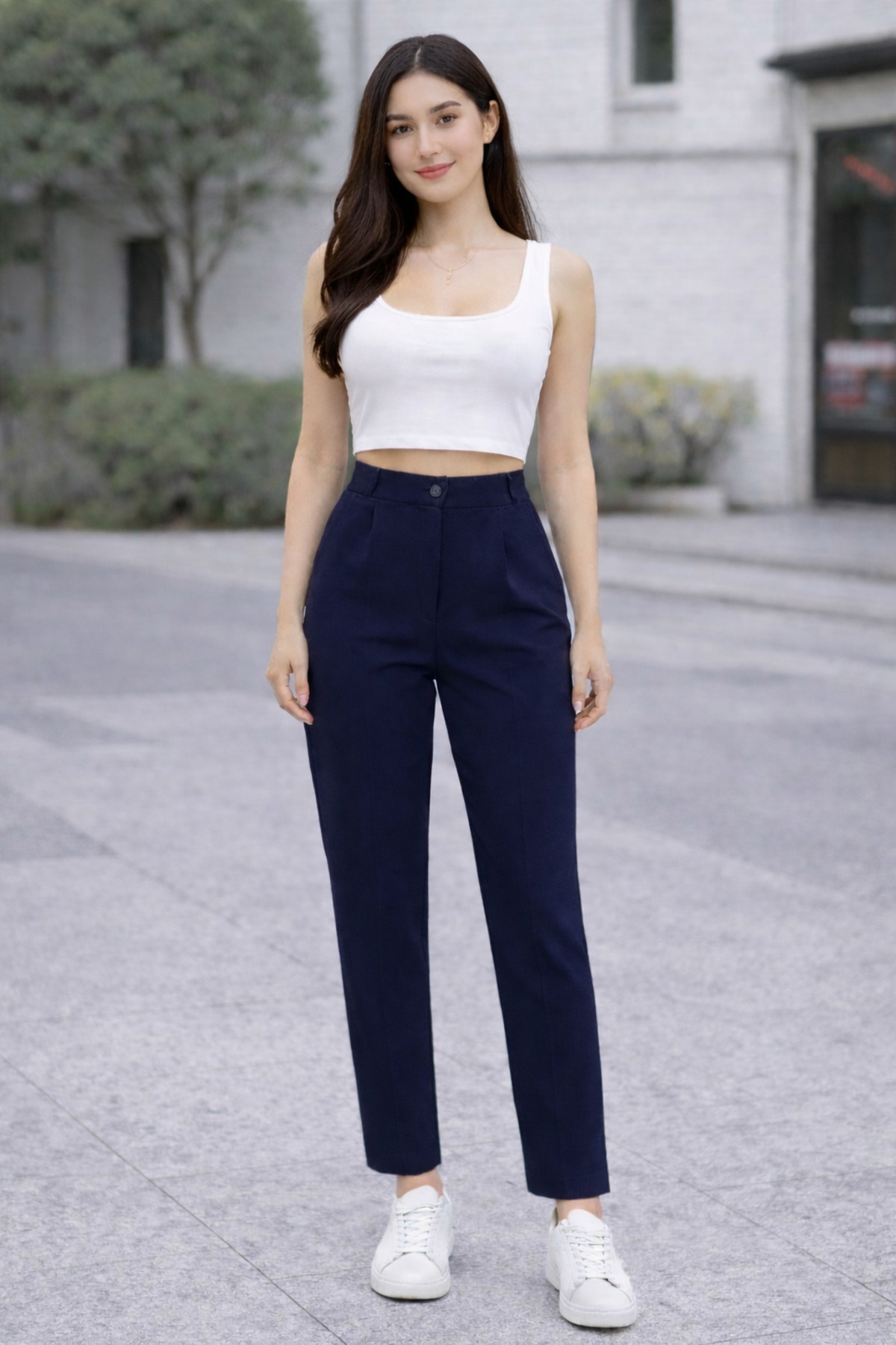 Maison La Femme Γυναικείο παντελόνι ψηλόμεσο πλισέ με φούστα καρότο