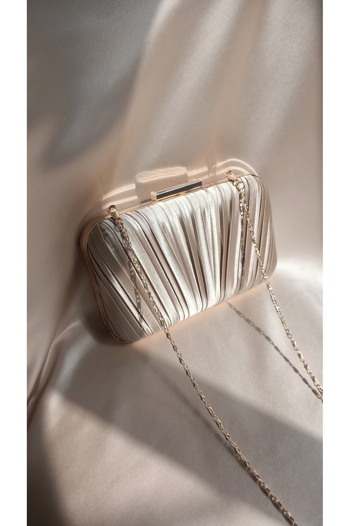 Gül karatekin gk Kadın Koyu Bej Özel Tasarım Pilise Model Zincirli Abiye Çanta,Düğün Davet Nişan Clutch Portföy Çanta görsel 2