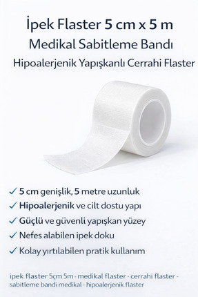 Bezos İpek Flaster 5 cm x 5 m Medikal Sabitleme Bandı Hipoalerjenik Yapışkanl...