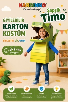 Kardinno Sivri Diş Şapşik Timo Karton Giyilebilir Çocuk Kostümü Etkinlik Part...