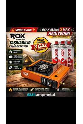 Rox Camping 0189 Turuncu Portatif Kamp Ocak 3lü Gaz Hediyeli