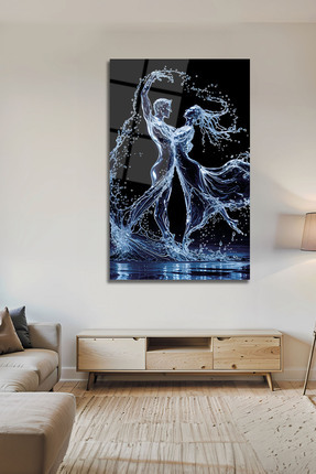 B&G DESIGN Kristal Su Dansı Figürlü Modern Sanat Şık Dekoratif Cam Tablo