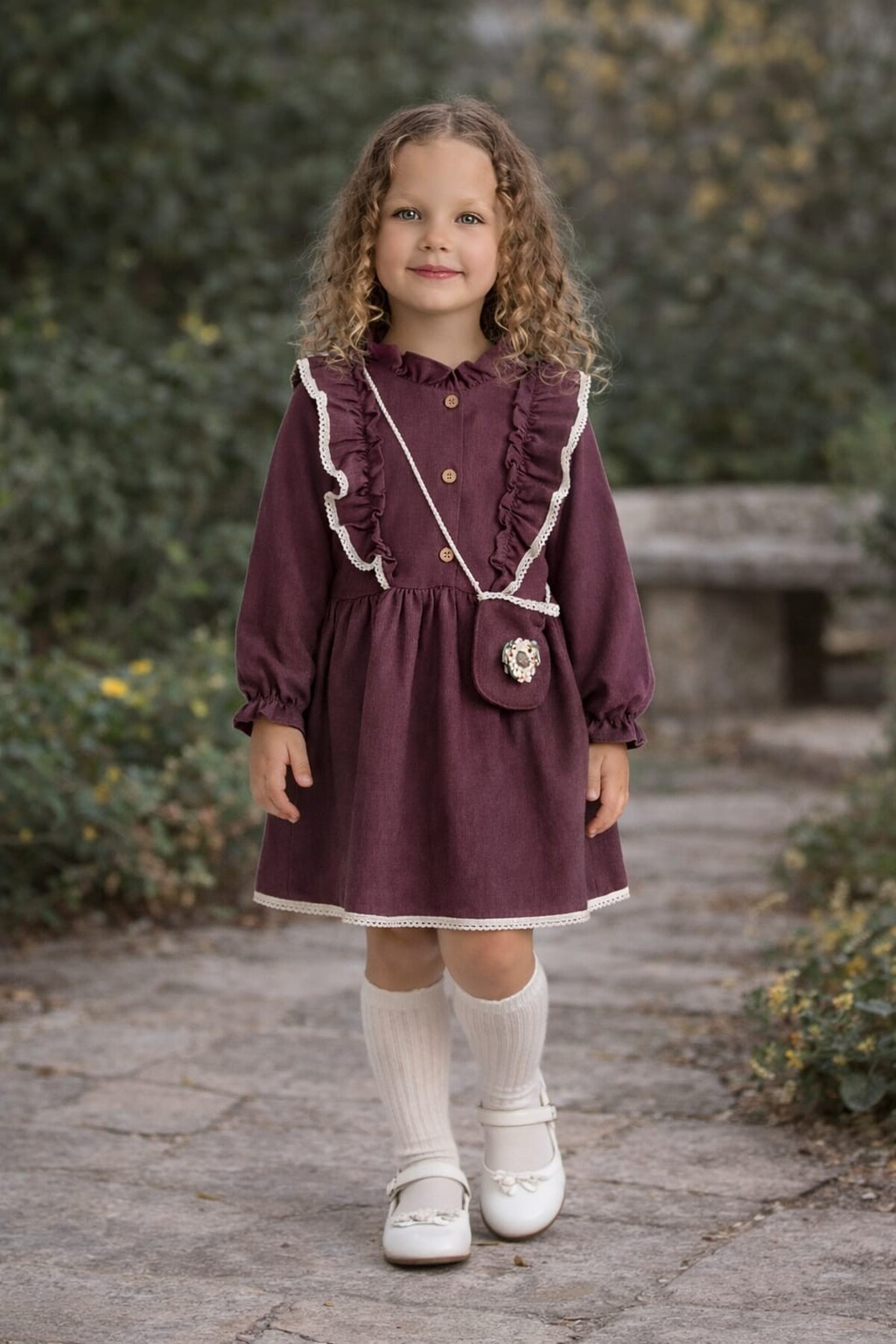 BABY GIRL LONG SLEEVE DAISY PRINT BAG FESTIVE DRESS
